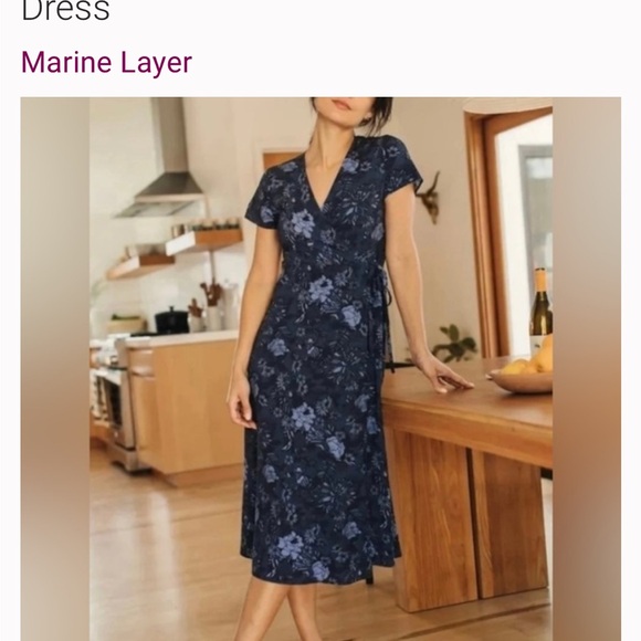 Marine Layer :: Emyln Blue Floral Wrap Midi Dress :: Small - Picture 14 of 14
